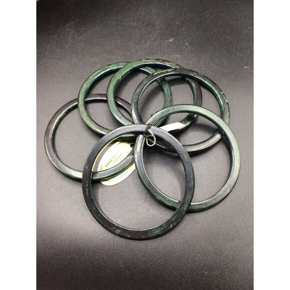 Vintage Bakelite Bangles Dark Green Swirled Genuine Marbled New Old Stock w Tag - Picture 4 of 6
